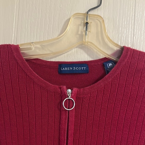 Karen Scott Red Cardigan Sweater with Ring Zipper - Picture 8 of 13